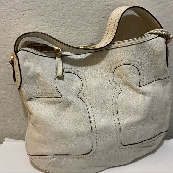 TORY BURCH AMALIE  WHITE PEBBLED LEATHER SATCHEL DOCTOR BAG - Picture 3 of 11